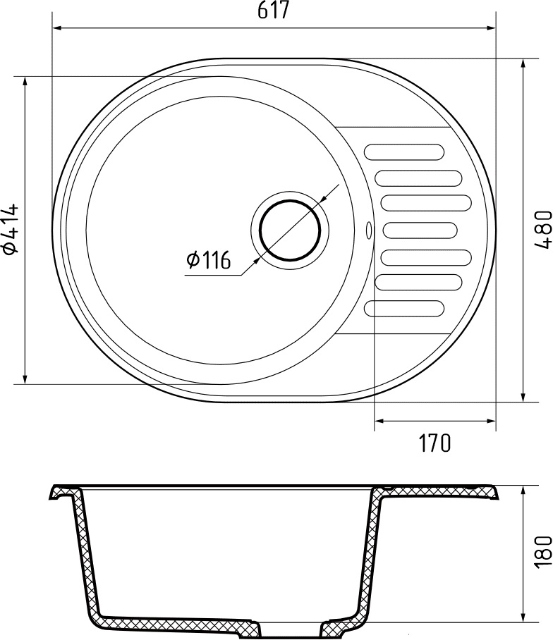 Кухонная мойка GRANFEST QUARZ Z-58 серый + сифон - фото4