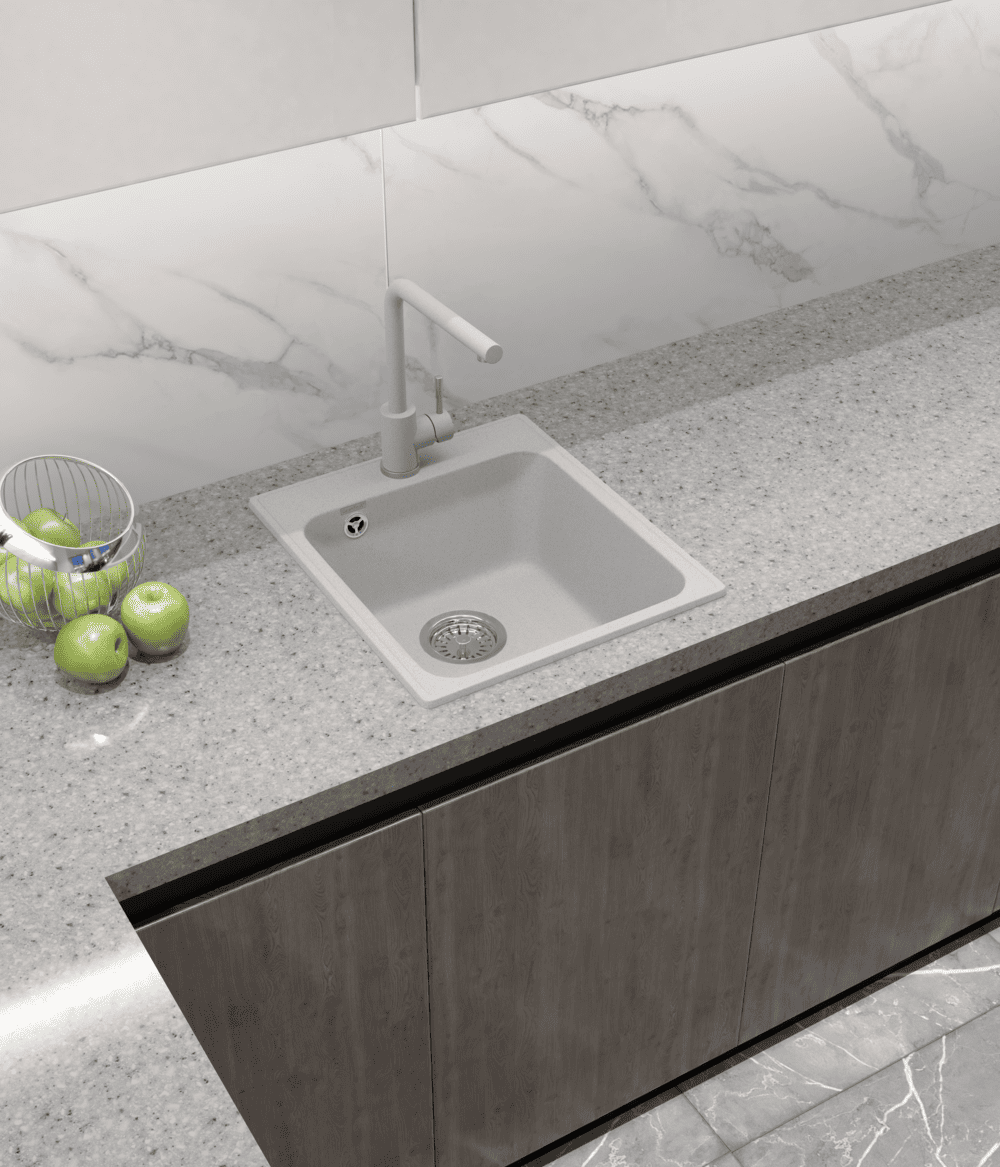 Кухонная мойка GRANFEST QUARZ Z-17 белый + сифон - фото4